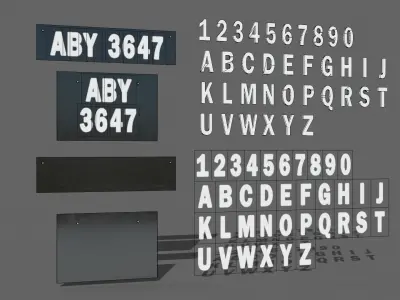 FREE - Alphabet And Number With Car Plate Free low-poly 3D model