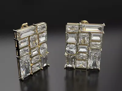 Earrings with baguettes  3D print model
