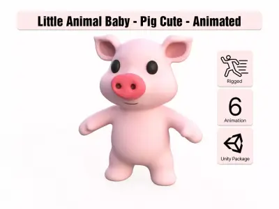 Little animal baby - Pig cute - Animated Low-poly 3D model