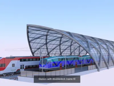 Stations with doubledeck trains 3D Model Collection