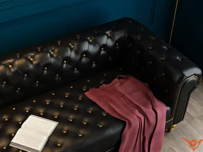 Black living room with Black leather sofa luxury interior 3D model