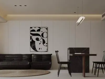 Modern living room dining room interior scenes 477 3D model