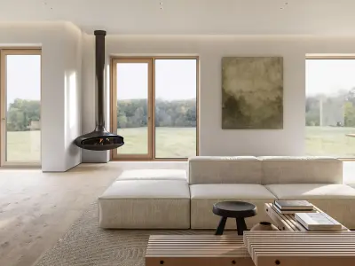 Natural living room and dining room interior 3D model