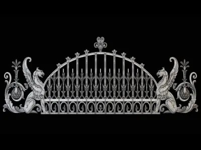 Wrought Iron Fence with Griffins 3D model