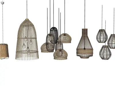 Bamboo rattan Lantern Pendant hanging Lamp  3D model