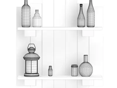 Wooden Wall Decoration with Vases 3D model