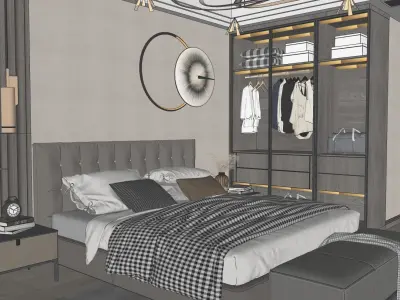 bedroom modern with walk in closet 3D model