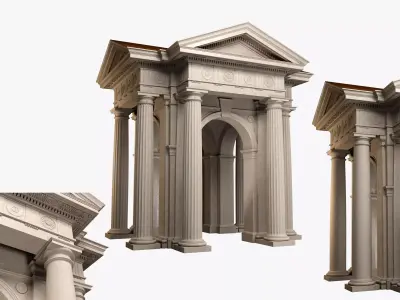 Arched portico in Doric Denticulated column order gazebo 3D model