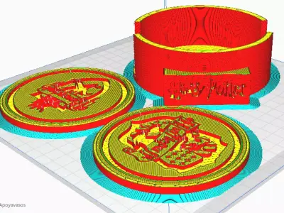 Harry Potter Coaster Set 6 STL Files Custom Hogwarts Case   3D print model