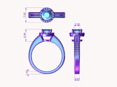 aj-011 halo diamond engagement ring 3D print model