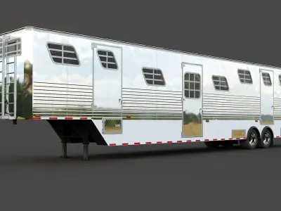 Horse Semi Trailer with horse Low-poly 3D model