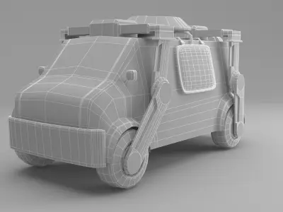 Low-Poly Van truck in grass at night Low-poly 3D model