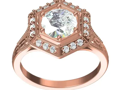 Hexagonal Shaped Art Deco Ring 3D print model