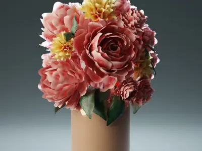 Bouquet of flowers peonies in a vase 3D model