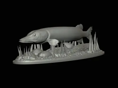 fish pike in motion underwater statue detailed texture 3D print model