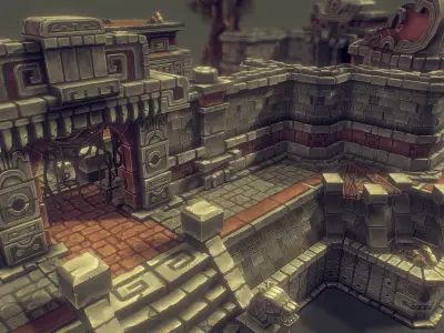 Mayan Temple Set - Low Poly Hand Painted Low-poly 3D model