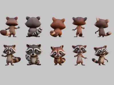 Racoons Collection Low-poly 3D model
