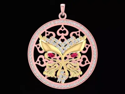 Elegant Filigree Butterfly Round Pendant for Women 1232 3D print model