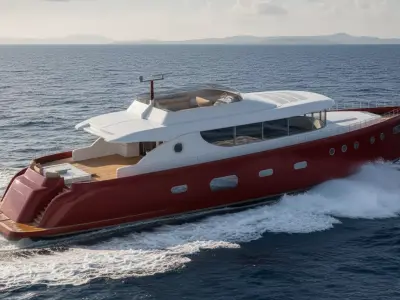 Luxury Motor Yacht Red and White with Flybridge 3D model
