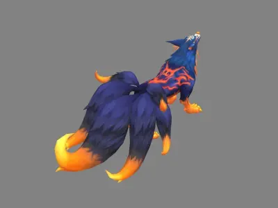 Cartoon seven tail fox - fox monster - FIREfox Low-poly 3D model