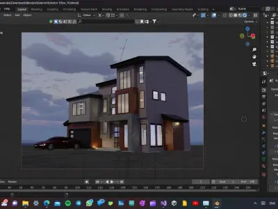 Modern Luxury house Exterior 3D model with environment and a Car Low-poly 3D model