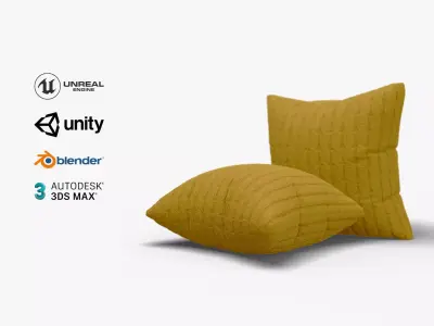 Knitted Mustard Cushion with Chain Pattern Low-poly 3D model