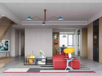 Modern Bauhaus living room and dining room interior 3D model