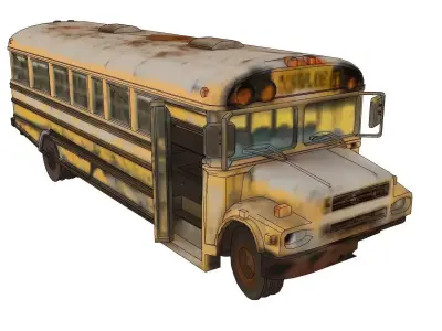 Rusty old school bus 3D model
