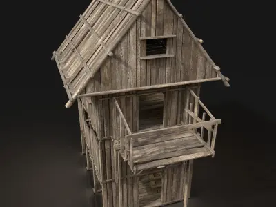 Next Gen AAA Wooden Settlement Scouttower Watchtower Viking Free low-poly 3D model
