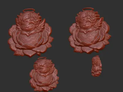 cute little angle boy sleep in flower  3D print model
