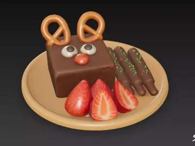 Pretzel Chocolate Plate Low-poly 3D model