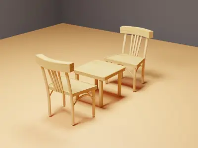 chair two wooden chairs and table Free 3D model