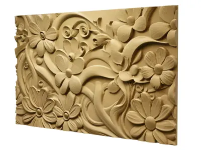 CNC STL Relief Panel Classic Floral Art Carving File 264 3D model