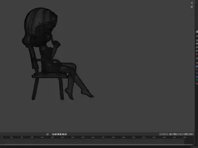 Cute Cartoon Girl Sitting on Chair Sculpture 3D print model