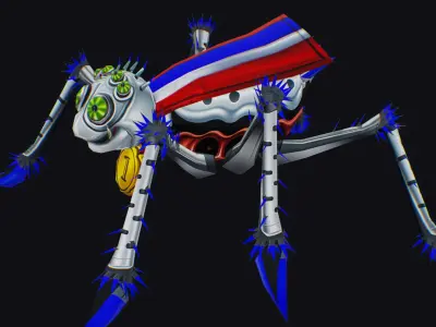 White Spider Robot Funny Cartoon Insect Parasite Beetle Lowpoly Low-poly 3D model