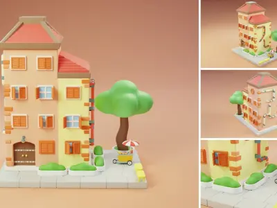 Cartoon City Islands Exteriors Low-poly 3D model