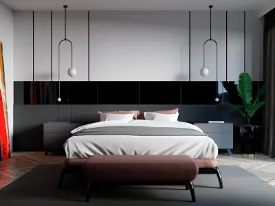 Modern Realistic bedroom Low-poly 3D model