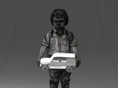 000194 Sad Little Boy Holding Toy Car 1016 3dp 3D print model