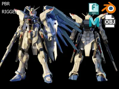 FREEDOM GUNDAM Realistic Texture Rigged with decal 3D model Low-poly 3D model
