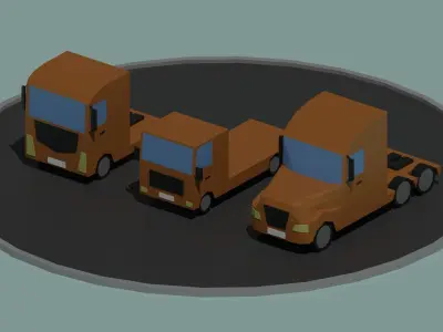 Set of trucks and trailers Low-poly 3D model