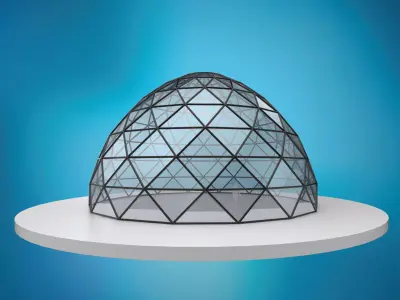 Dome pointed hexagonal triangulated structure with glass panels Low-poly 3D model