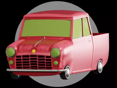  Cartoon Low Poly Car Pickup Red Low-poly 3D model