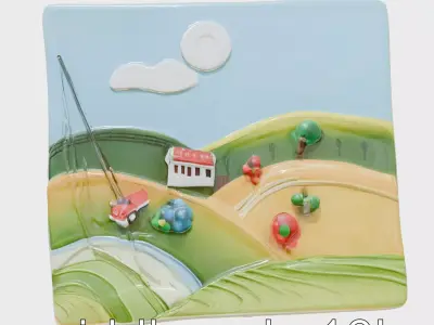 Colorful Clay Landscape Painting Interior Decor Low-poly 3D model