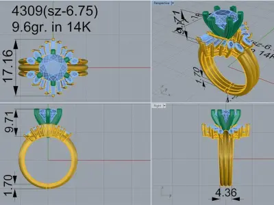 Round Diamond Unqiue Ring 4309 3D print model