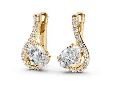 Oval Stone Wave Earrings 3D print model