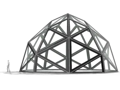 Triangulated Dome Pavilion wireframe structure with Glass Panels 3D model
