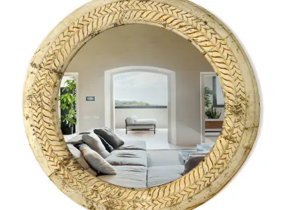 19th Century Ox Cart Wagon Wheel Mirror 3D model
