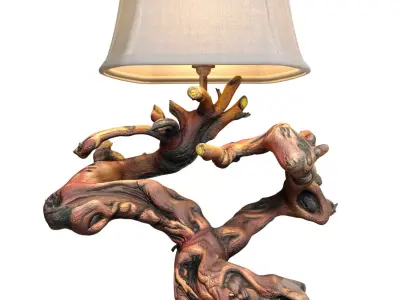 Rustic Nightstand table lamp made of driftwood tree branches 3D model