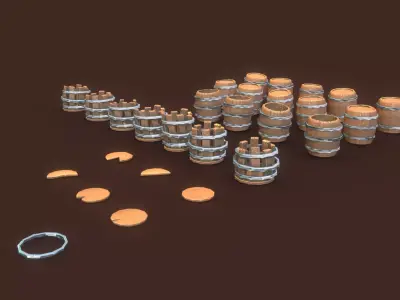 Stylized PBR Barrels Pack Low-poly 3D model