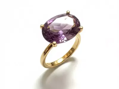 Gold Ring Oval Cut Amethyst Solitaire Jewelry 3D Model 3D print model